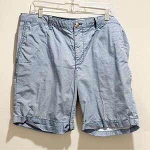 PENGUIN Men’s Blue Bird’s Eye Print Cotton Chino Shorts Pockets Logo Size 38